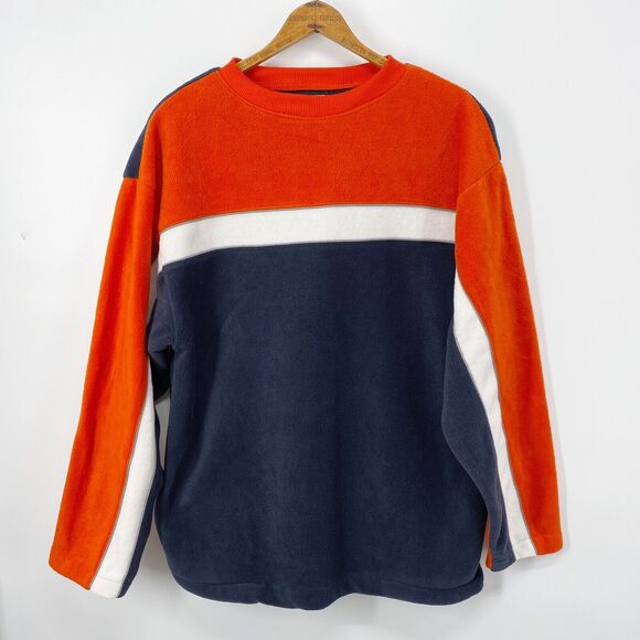 Arizona Jeans Other - Y2K Arizona Jean Co. Men's Orange Navy Colorblock Fleece Sweatshirt Top Shirt XL